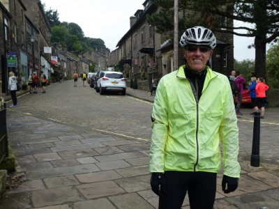 About to 'fly' up the cobbles in Hathersage